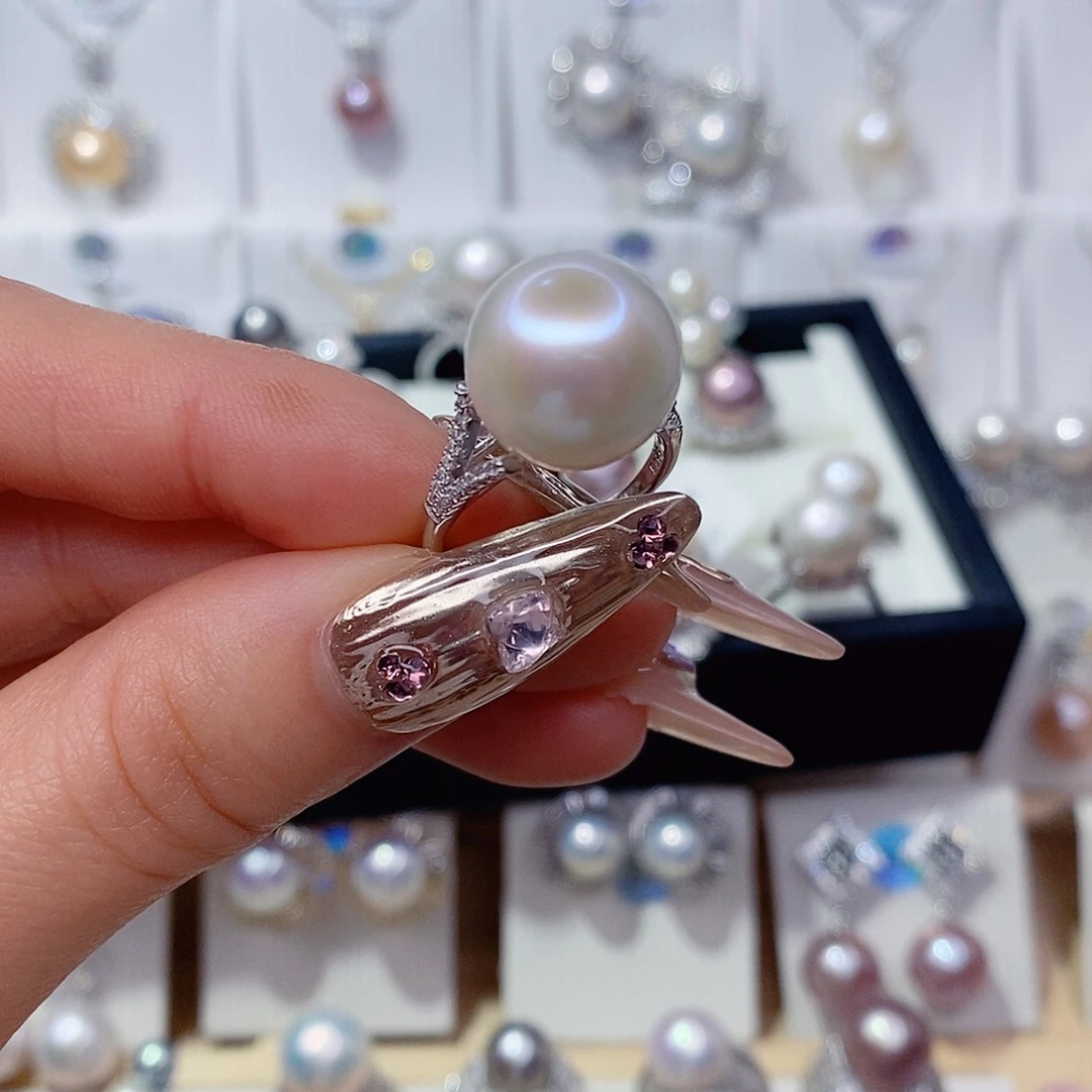 戒指淡水珍珠银S925镶嵌13➕
