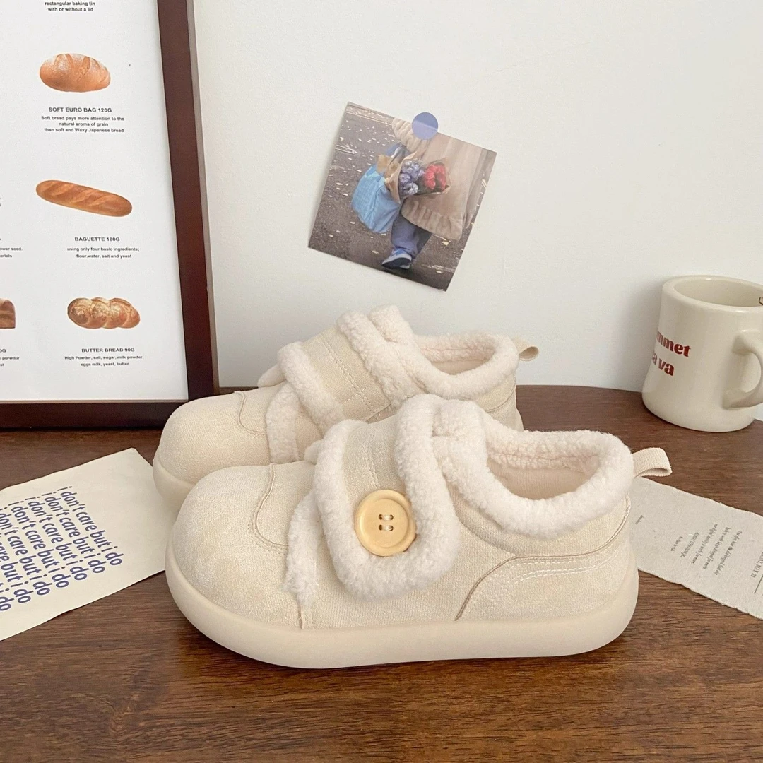 学院风复古休闲百搭女2025秋冬新款厚底毛茸茸加绒加厚保暖勃肯