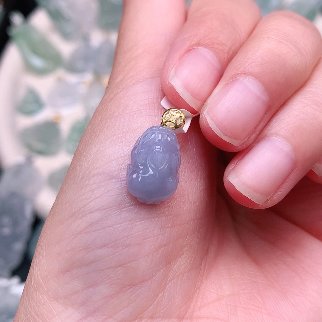 翡翠18K金镶嵌颈饰紫貔貅14，9.8、5.5