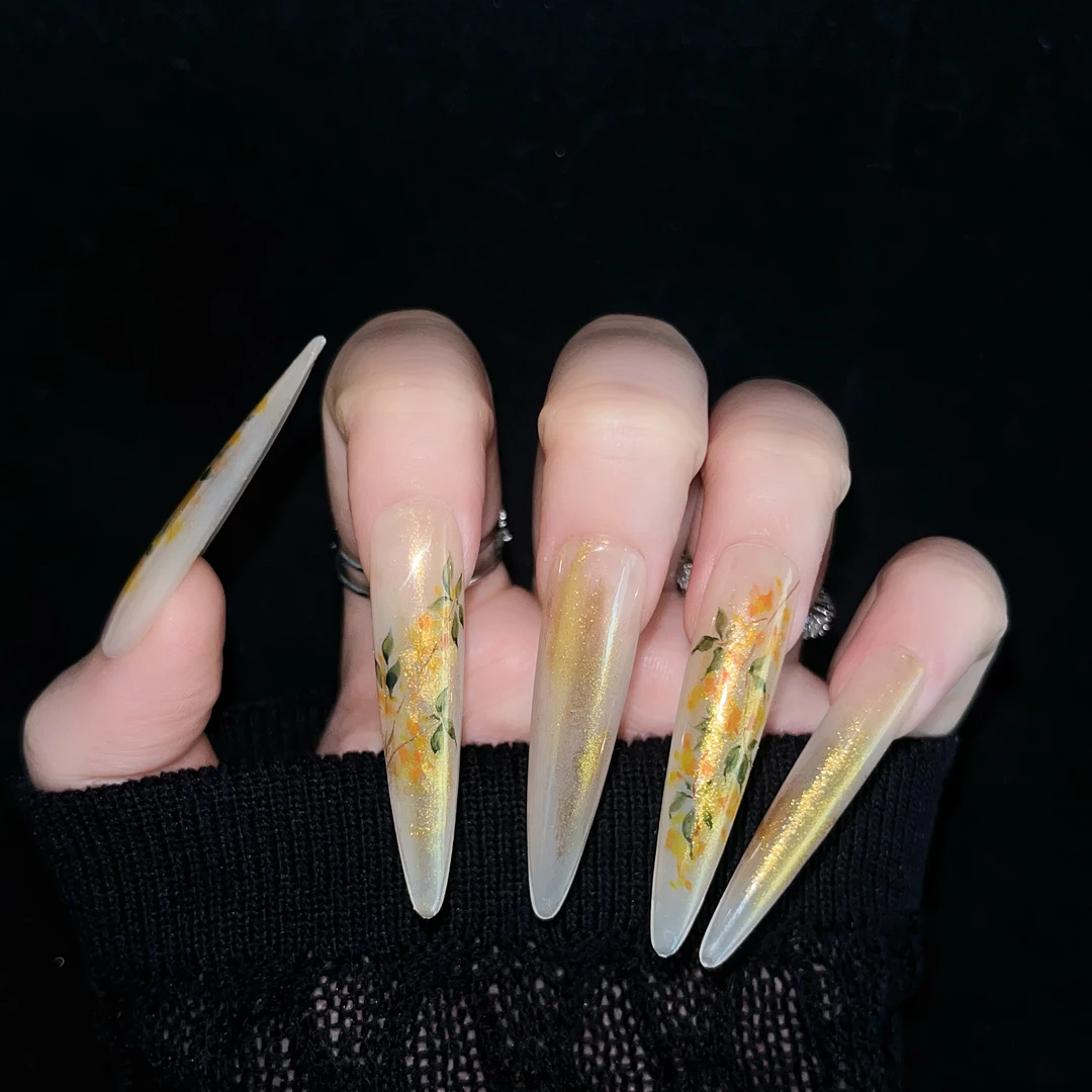 C0224纯手工手绘美甲穿戴甲可拆卸假气质温柔爆闪时尚百搭