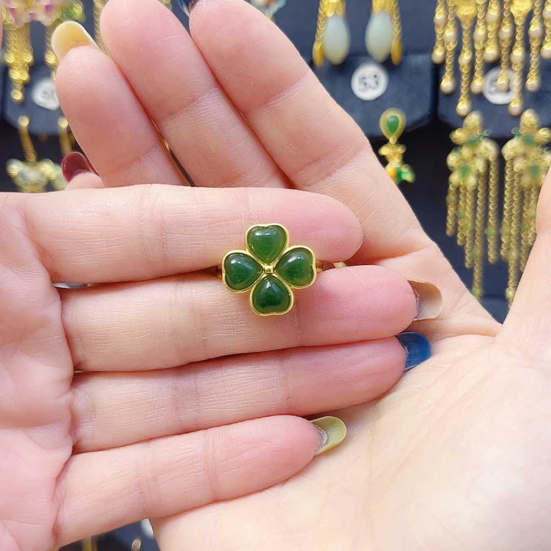 和田玉银S925镀金镶嵌戒指