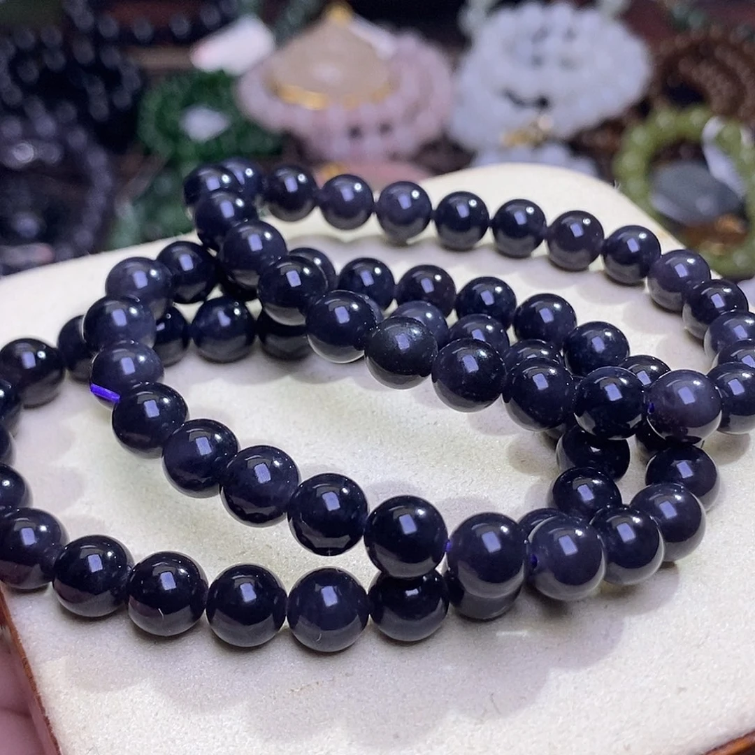 和田玉未镶嵌颈饰浓烟紫帝王紫老矿料约8mm手串一条