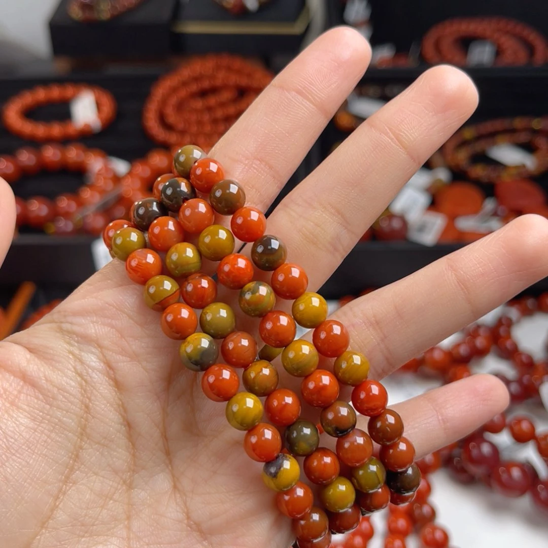 未镶嵌巧家包浆佛珠长链7m南红玛瑙