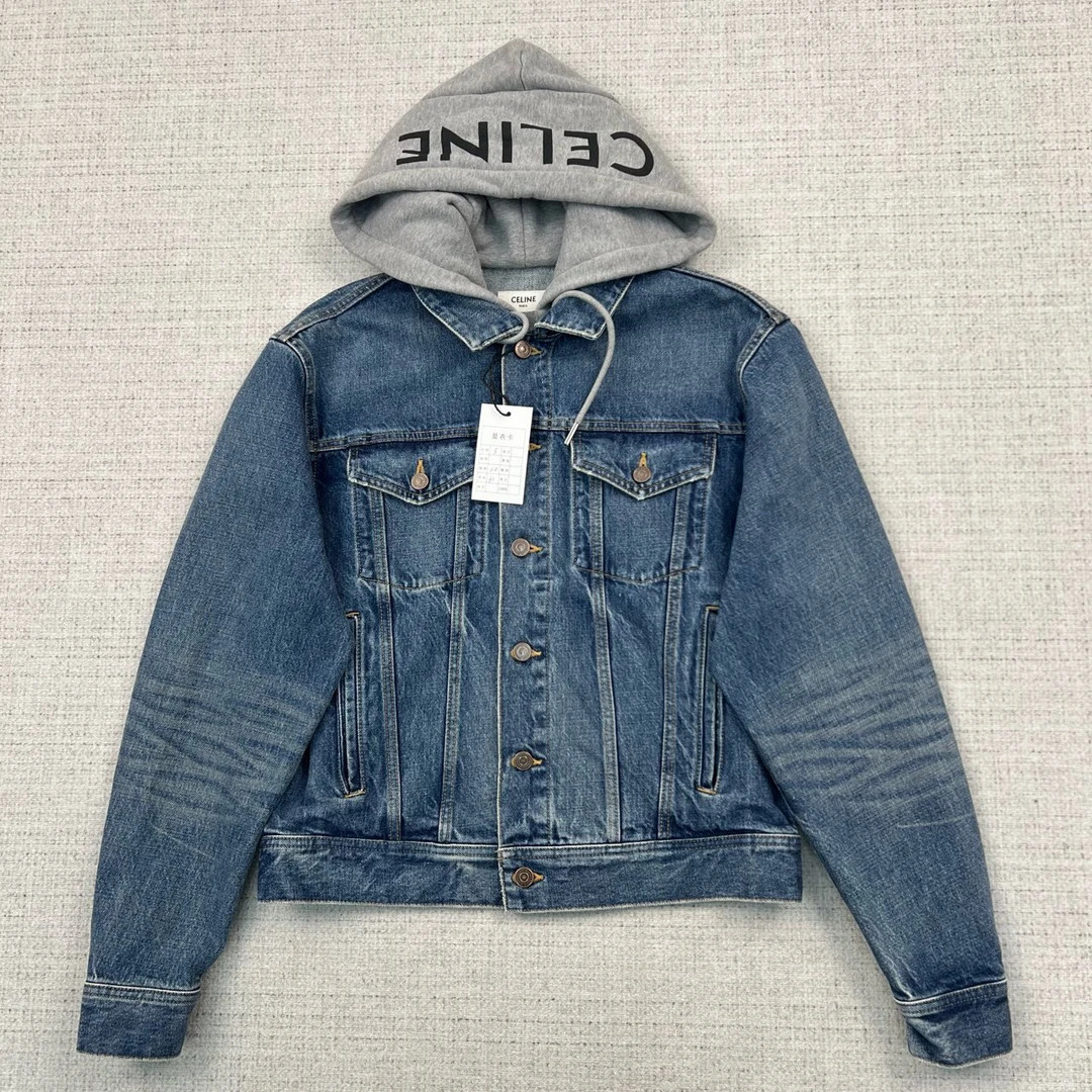 99新 Celine/思琳 拼接字母Logo印花长袖牛仔外套/尺码S/编号7757