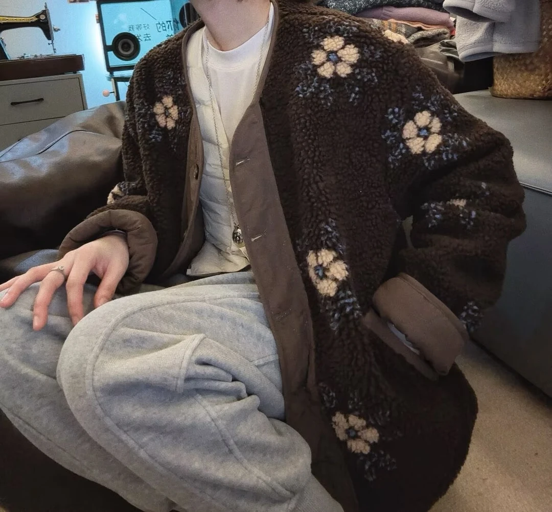 2025两面穿毛绒宽松韩版休闲夹棉百搭网红外套ins女冬季加厚时尚