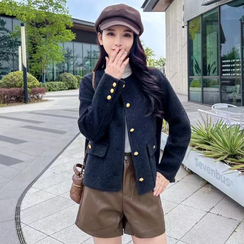 纯色圆领女短款春季常规毛呢外套小香风清冷新中式