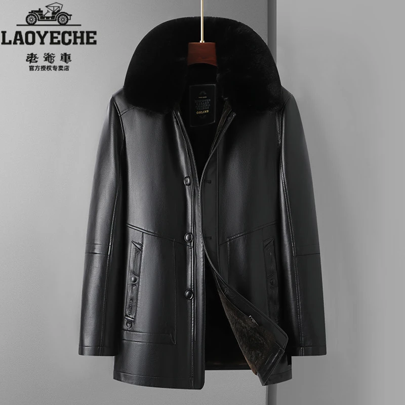 老爷车正品男士高档皮衣冬季新款真皮衣加厚中老年皮毛一体爸爸装