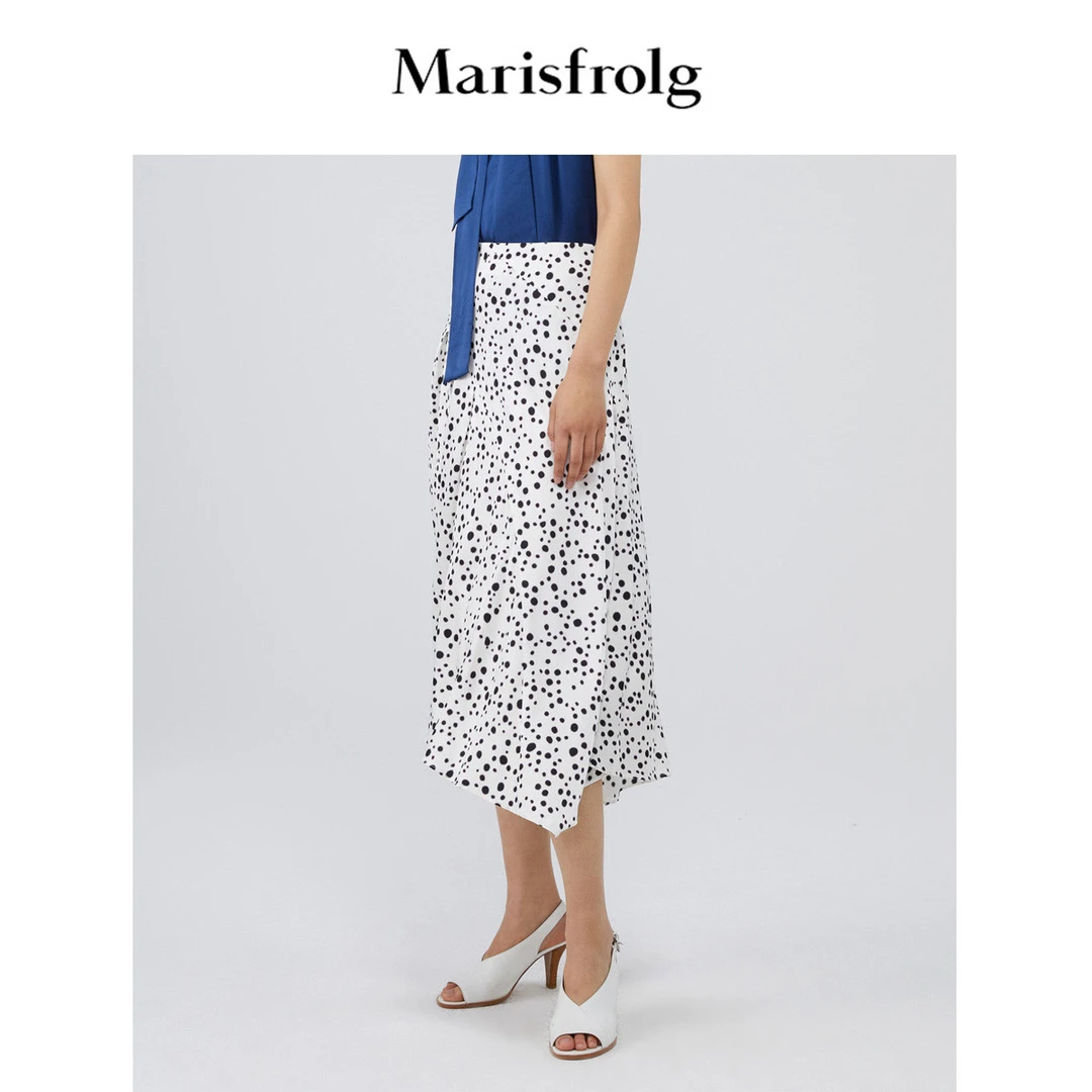玛丝菲尔泼墨波点圆领高腰修身半身裙中长裙A1AY20092
