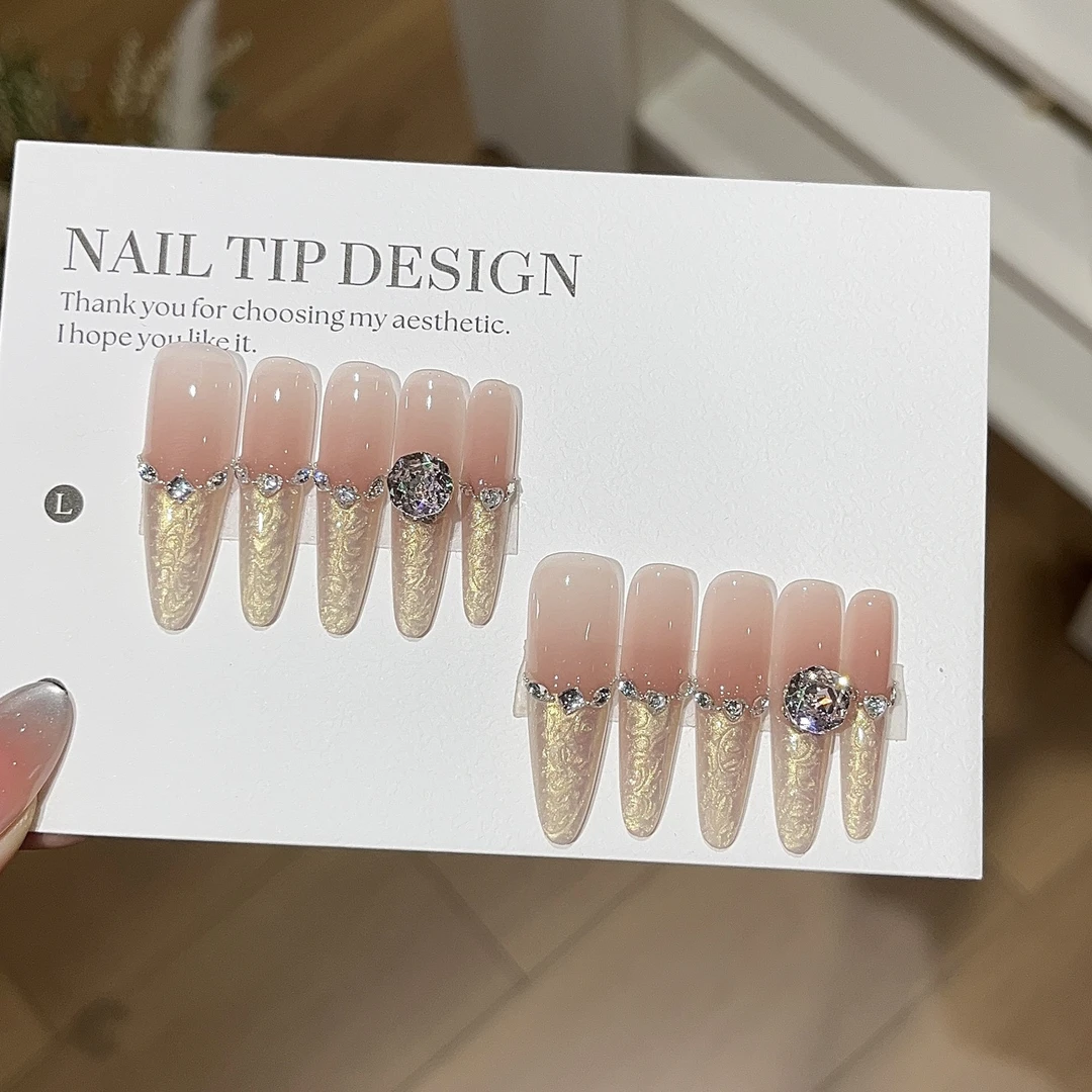 【泛灵之境】一只猫·气质晕染腮红金色渐变螺纹法式贵气手工穿戴甲