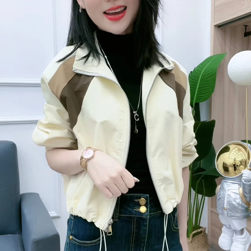 时尚立领短外套女2025年春秋季新款小个子宽松休闲撞色开衫上衣潮