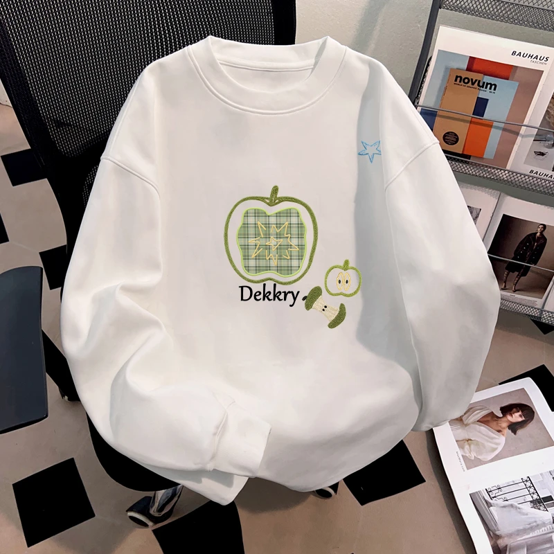 Dekkry韩系可爱甜美学生苹果印花秋冬纯棉长袖t恤男女百搭打底衫