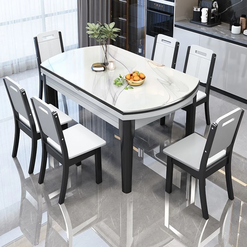岩板餐桌椅组合现代简约轻奢餐桌家用吃饭桌子小户型伸缩折叠圆桌