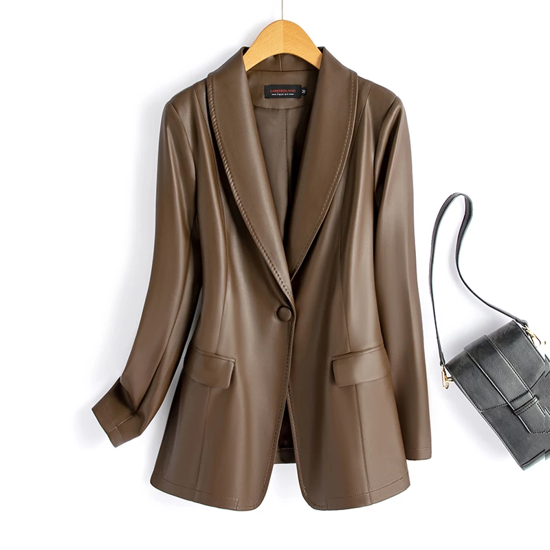 海宁真皮皮衣女 新款女士皮西服大码修身轻奢风 KFLD-1609#