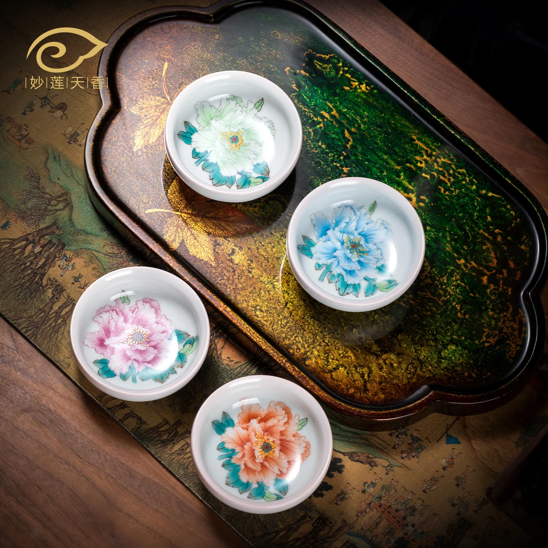 妙莲天香庄晓明老师手绘牡丹普洱杯茶杯高档个人专用陶瓷主人杯