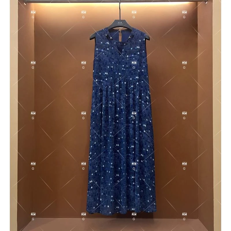 【静】夏季新款复古时尚百搭印花无袖连衣裙 H-598