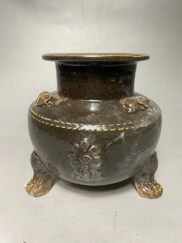 相州窑褐黄釉三足炉一件