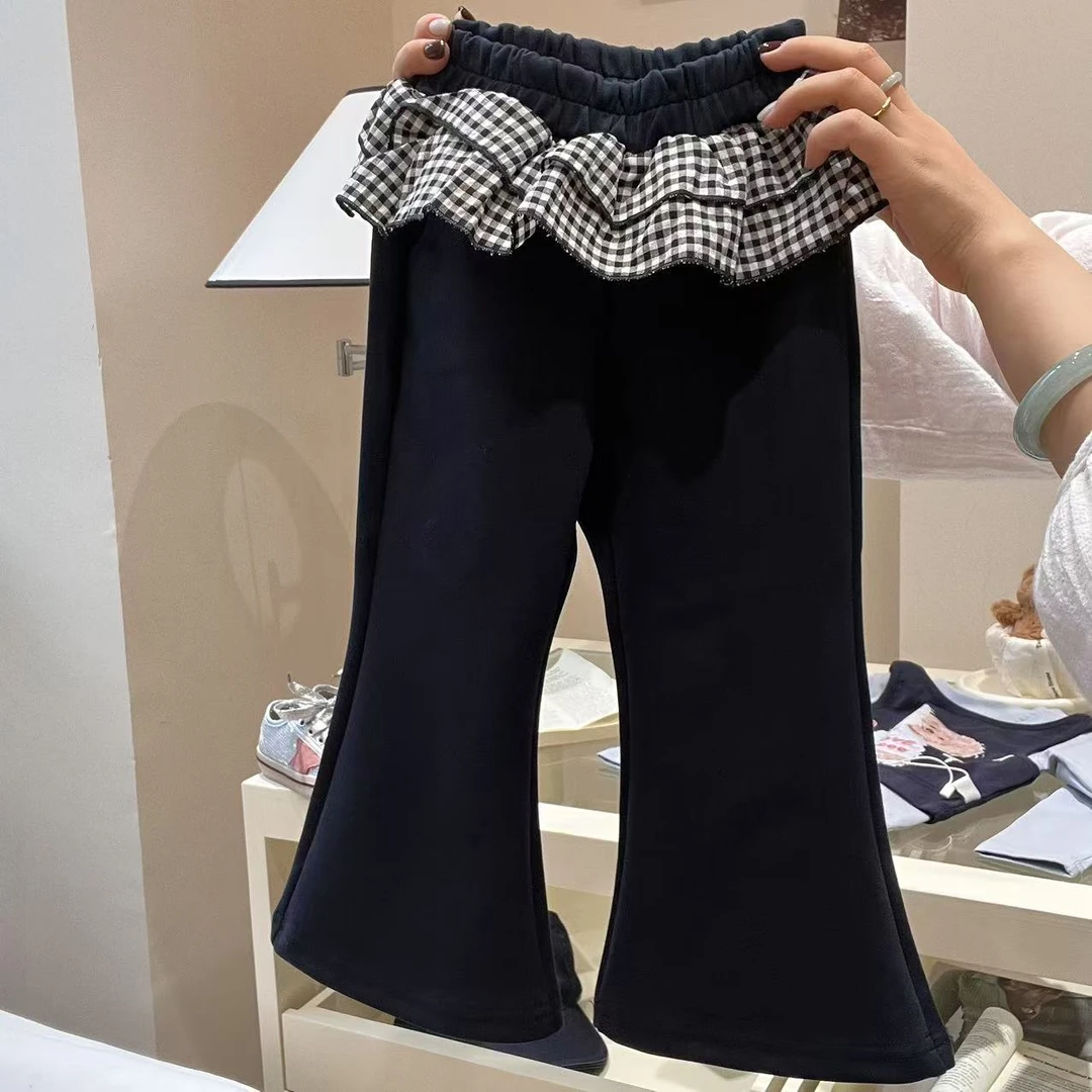 X.M真心显腿长！ins韩女格子屁帘喇叭裤250814