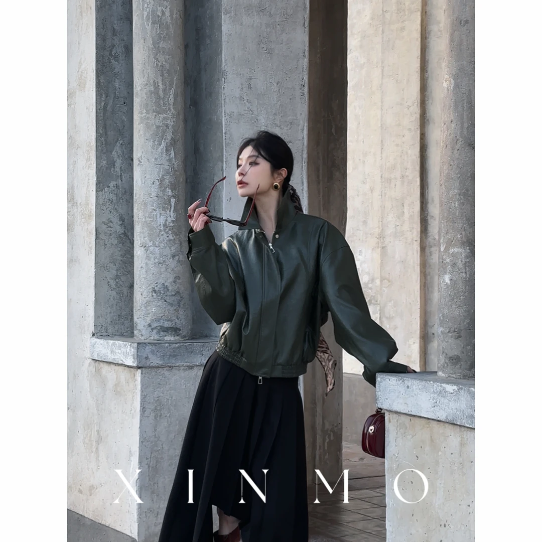 【买手店&蛋哥】设计感酷帅高级感纯色机车PU皮夹克外套C25010208