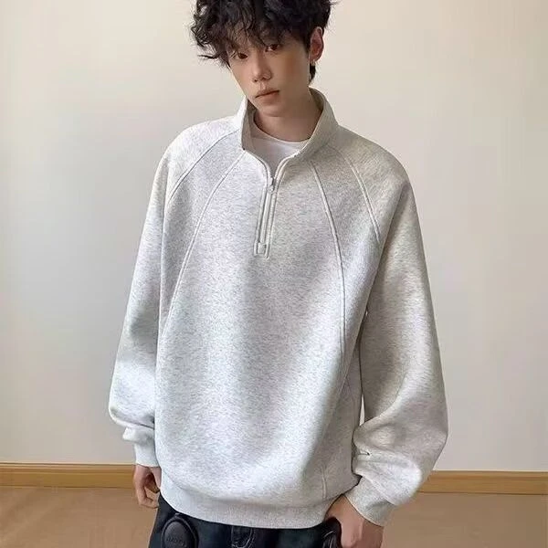 春秋高档拼接半拉链立领卫衣男士潮流百搭简约运动休闲上衣打底衫