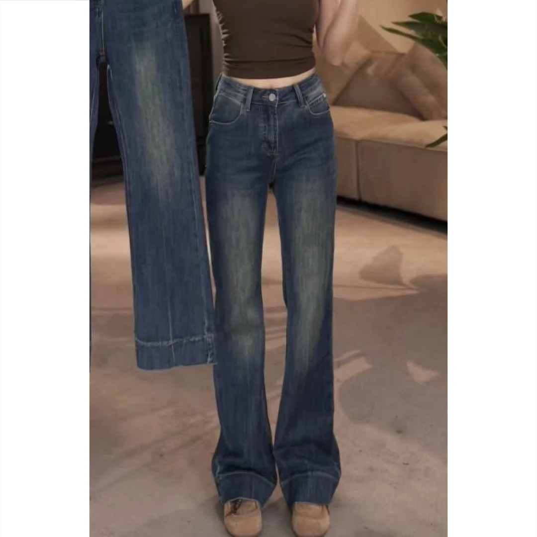 艾塔莉秋季高腰牛仔裤窄版长裤直筒裤修身显瘦时尚百搭喇叭裤女裤