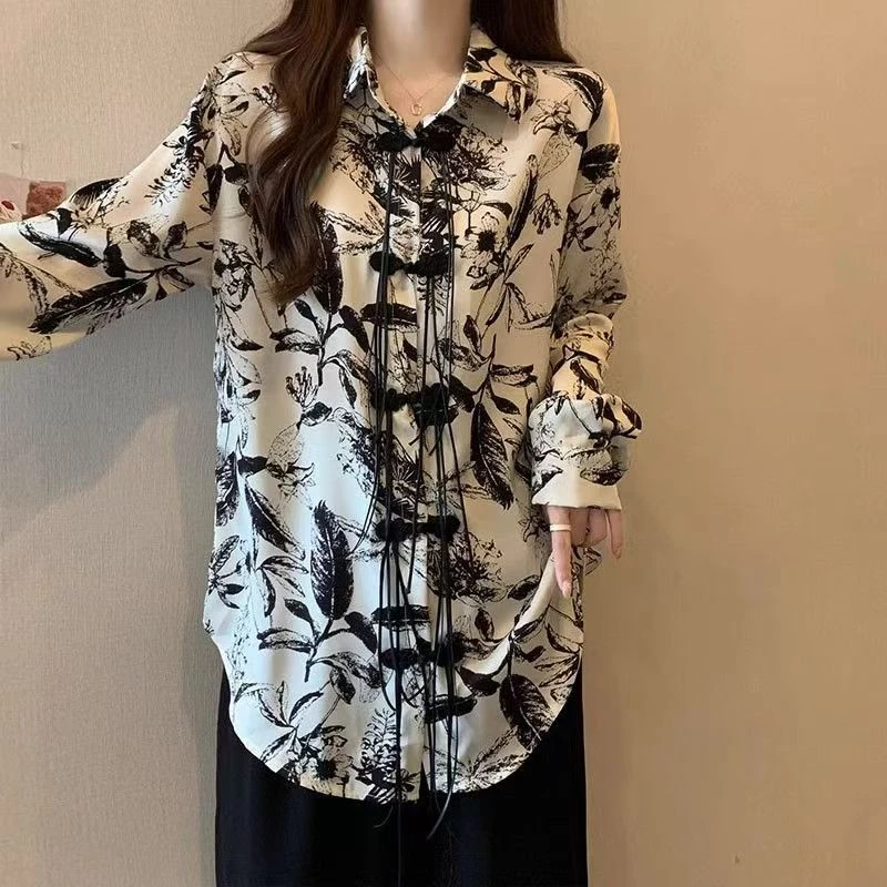 0203印花新中式衬衫复古成人夏季上衣四季通用大码韩版印染