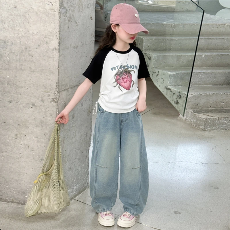 新款爆款森系潮流女童短袖恤2025新款春夏季儿童白色百搭洋气上衣