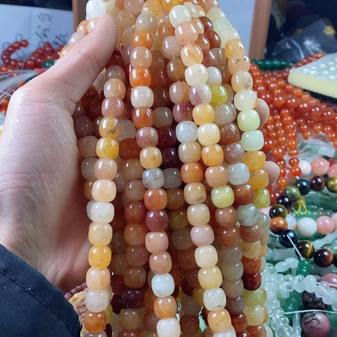 玛瑙/玉髓珠宝半成品合金一条天然9×10金丝玉苹果珠