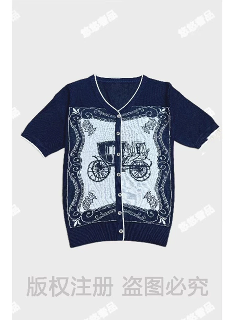 【宠粉福利】欧韩时尚夏季短袖短袖提花圆领复古风毛针织衫上衣女