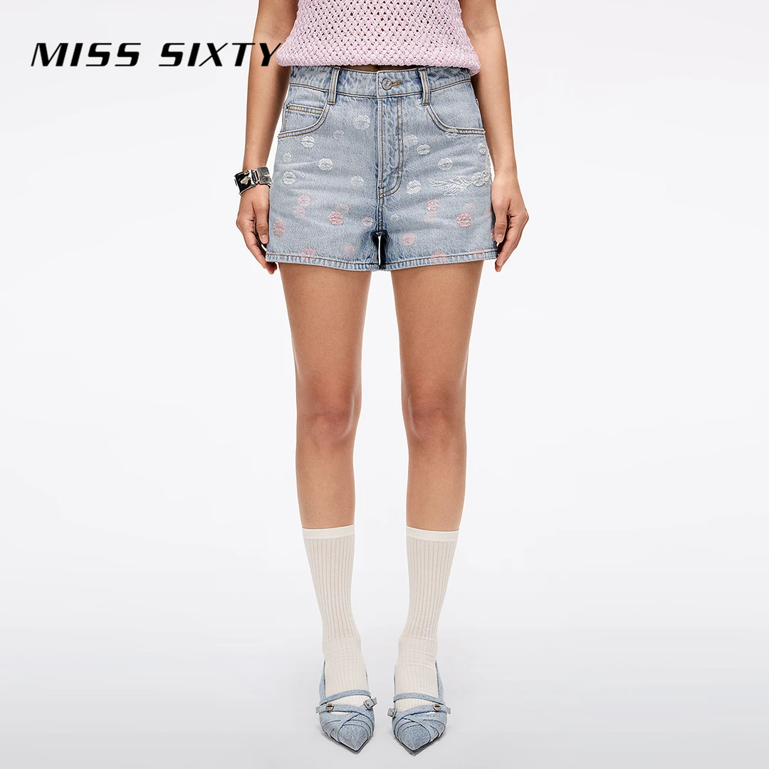Miss Sixty天使系列2025春季新款牛仔短裤女重工设计感低腰直筒裤