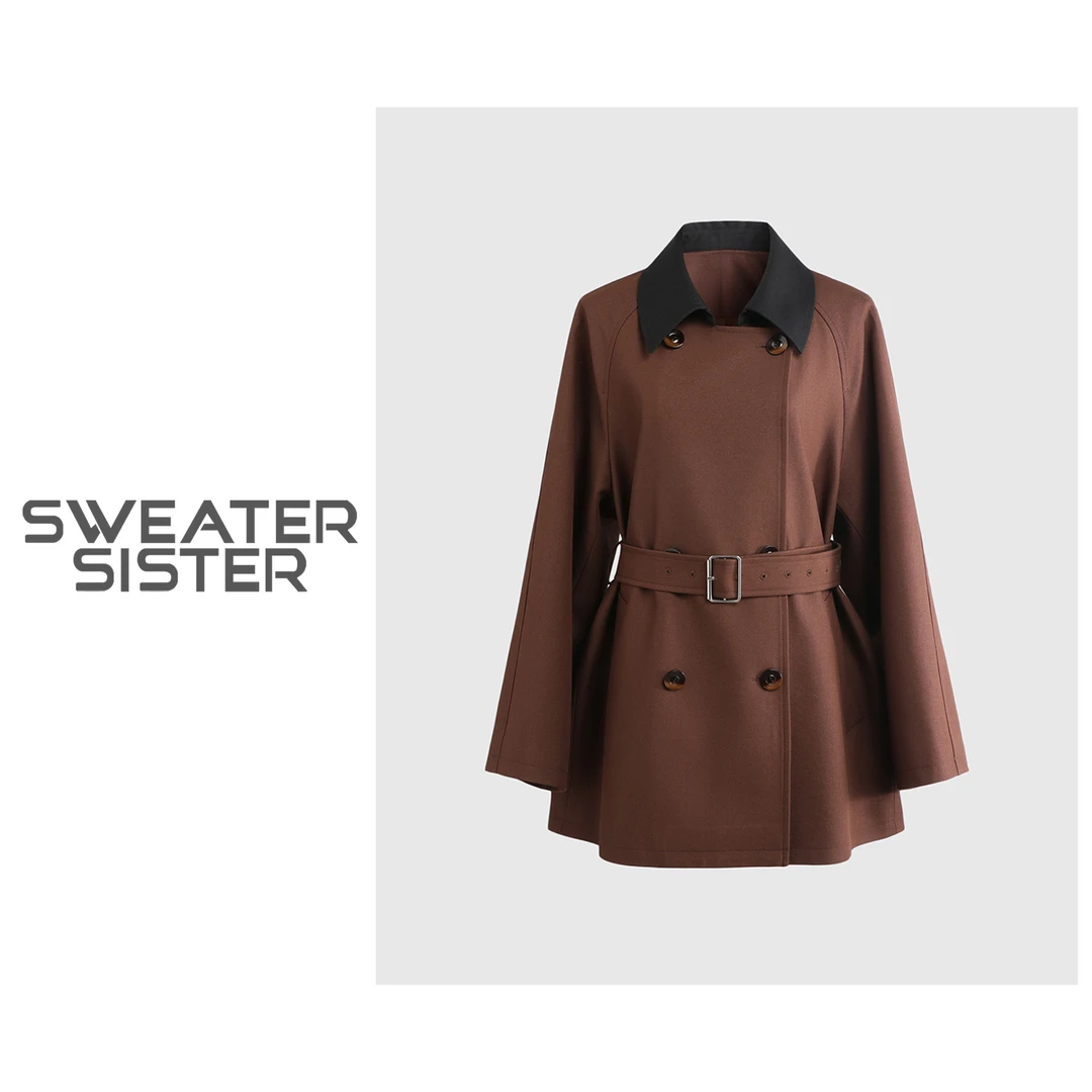 【短款】高级感撞色时尚休闲短款风衣外套女209-2025511-2