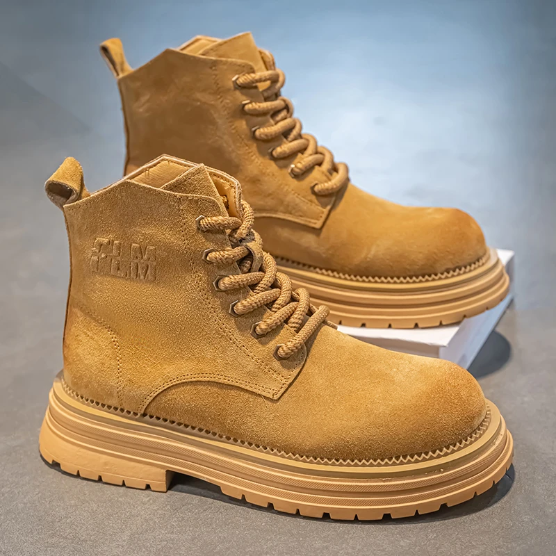 保罗笛纳休闲马丁靴男款2025新款中帮工装靴男士复古英伦风大黄靴