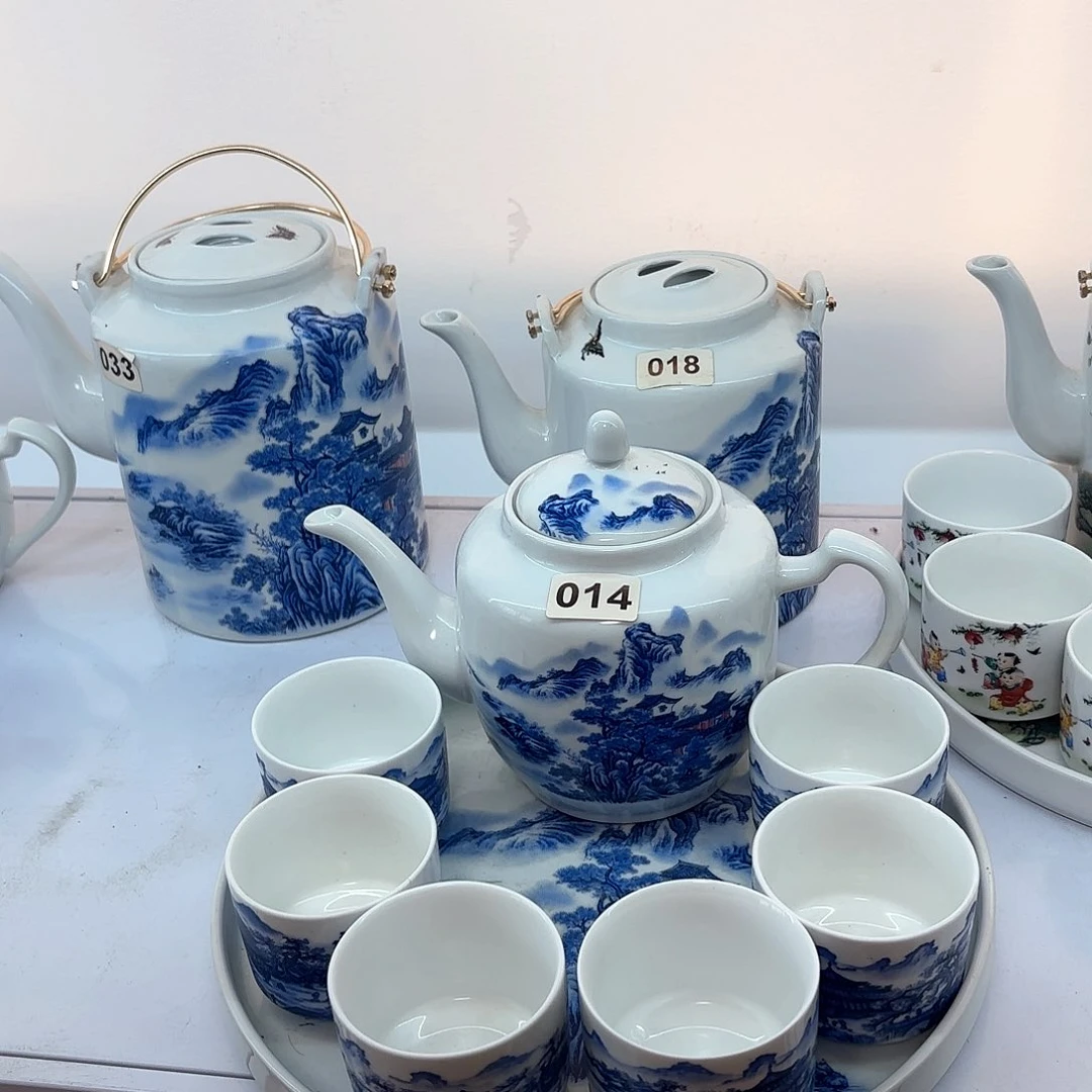壶陶瓷依山傍水侧把壶➕六个杯子➕茶盘