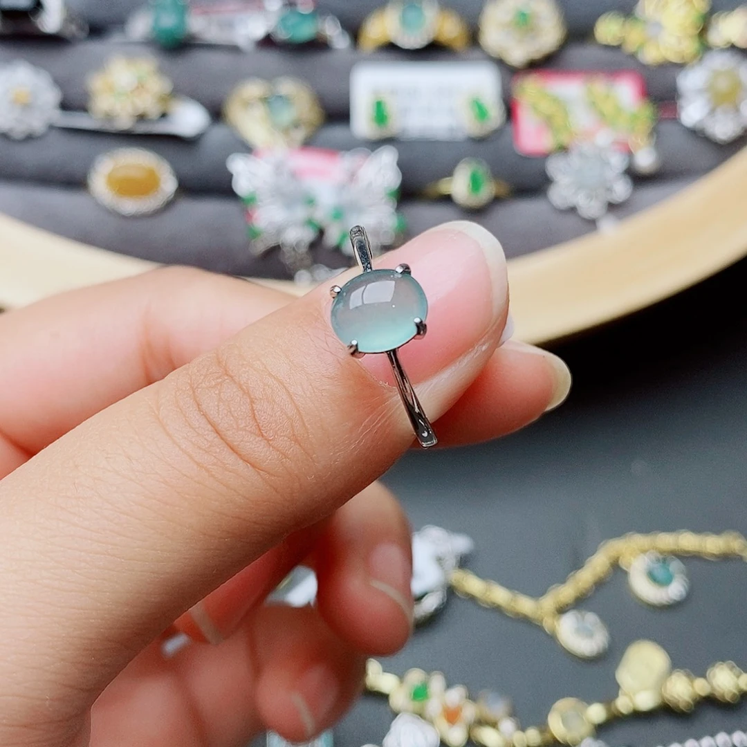 翡翠戒指银S925镶嵌33333