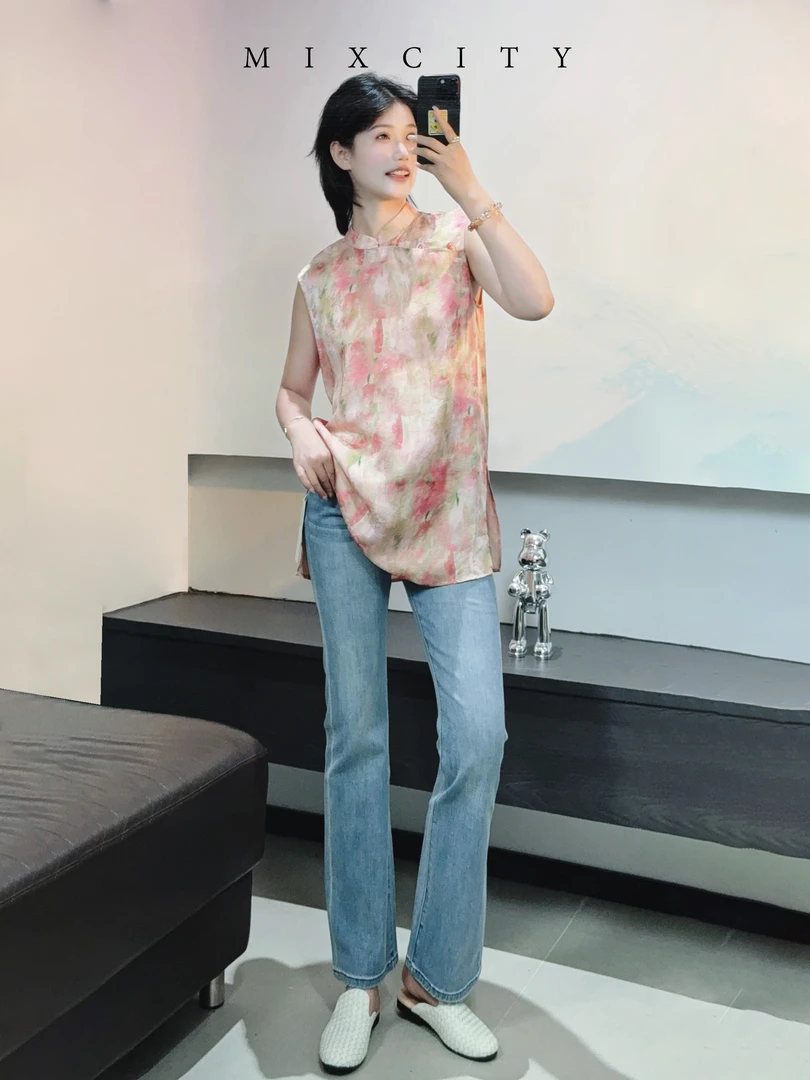 【亚楠本楠】冰蜜桃◆冰爽玉纤维复古水洗做旧四面弹牛仔裤7978