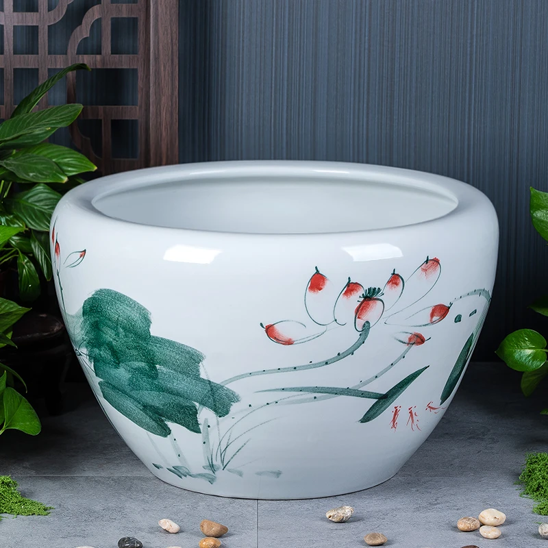 一米景德镇陶瓷摆件鱼缸流水器喷泉家用鱼缸客厅庭院鱼缸