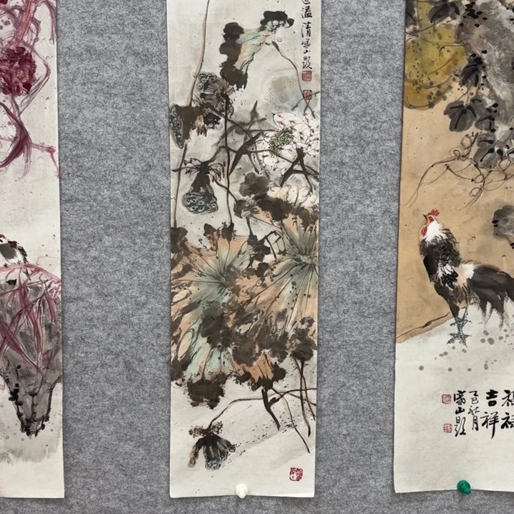 国画花鸟等图案为一体而