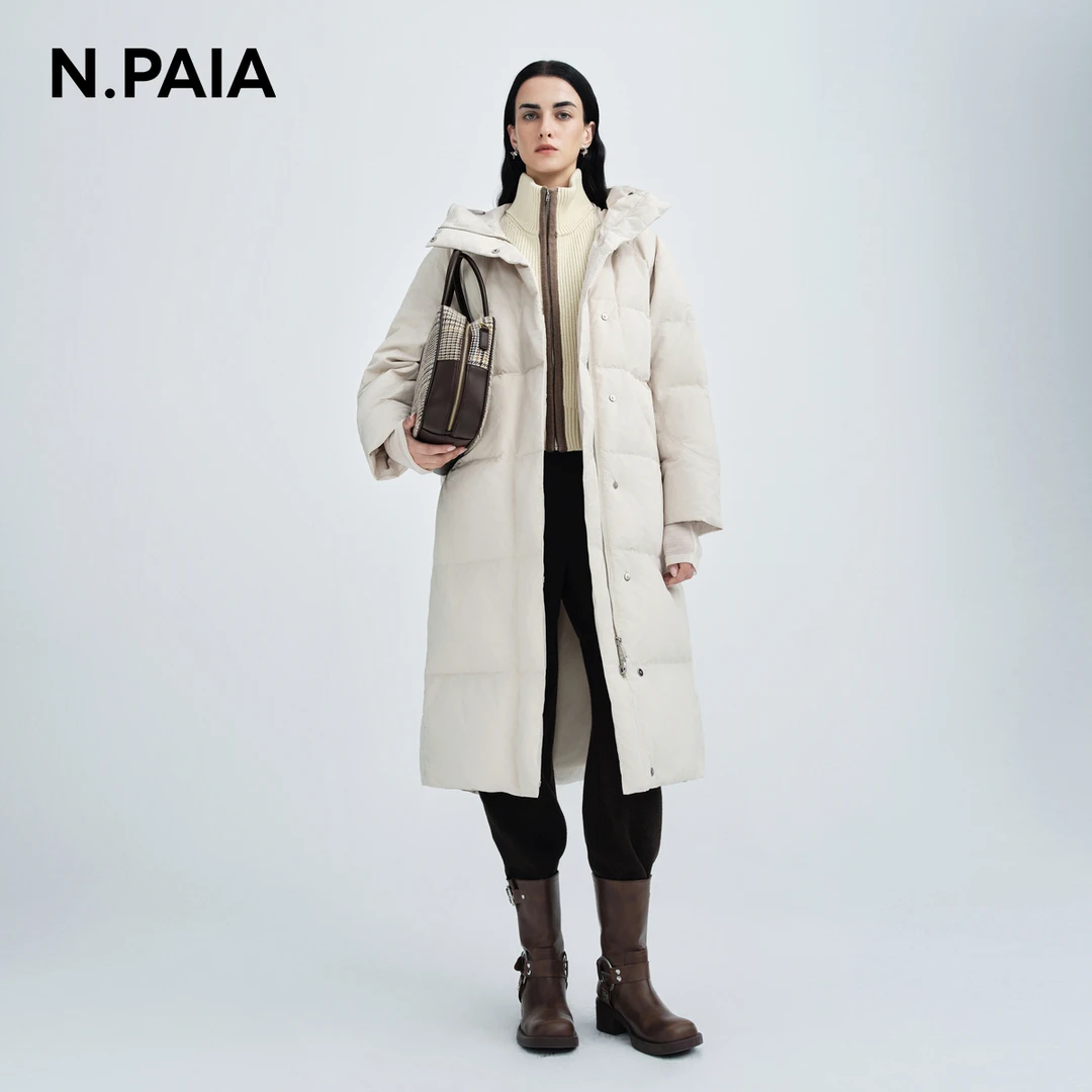 【品牌日】恩派雅2025秋冬新款白鸭绒连帽翻领长款羽绒服女