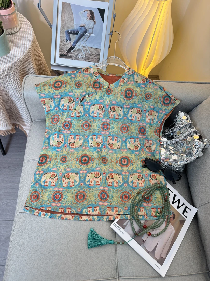 【大象】轻奢风夏季清爽百搭上衣文艺新款气质桑蚕丝斜门襟小衫