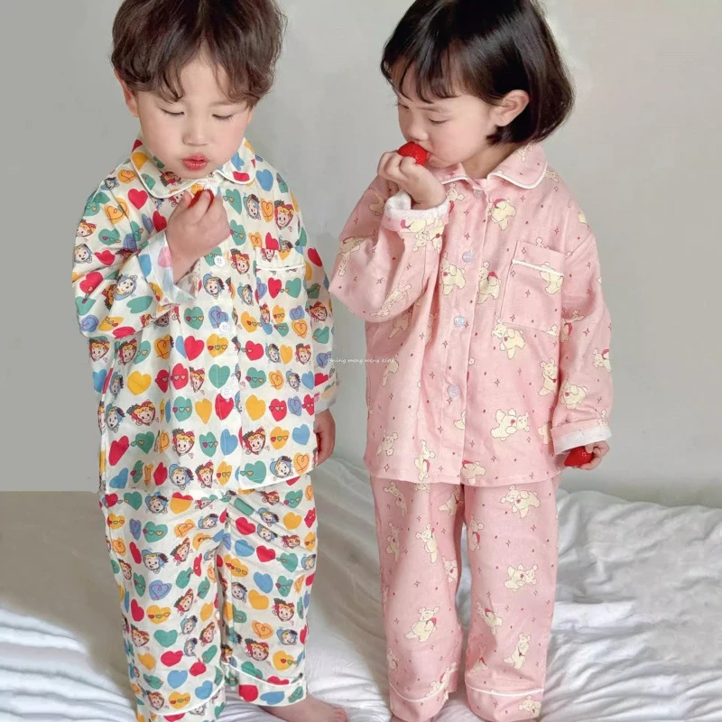 儿童家居服春秋季新款宝宝空调服薄款套装长袖男童女孩卡通睡衣
