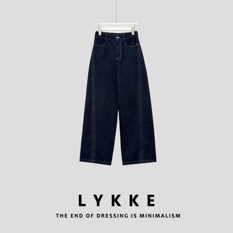 LYKKE 25新款松弛感满满斜裁拼接式显瘦牛仔裤-E296