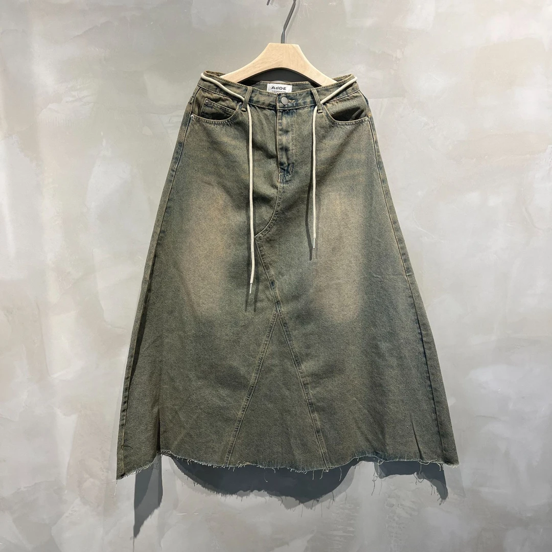 韩国爆款水系脏脏牛仔半身裙