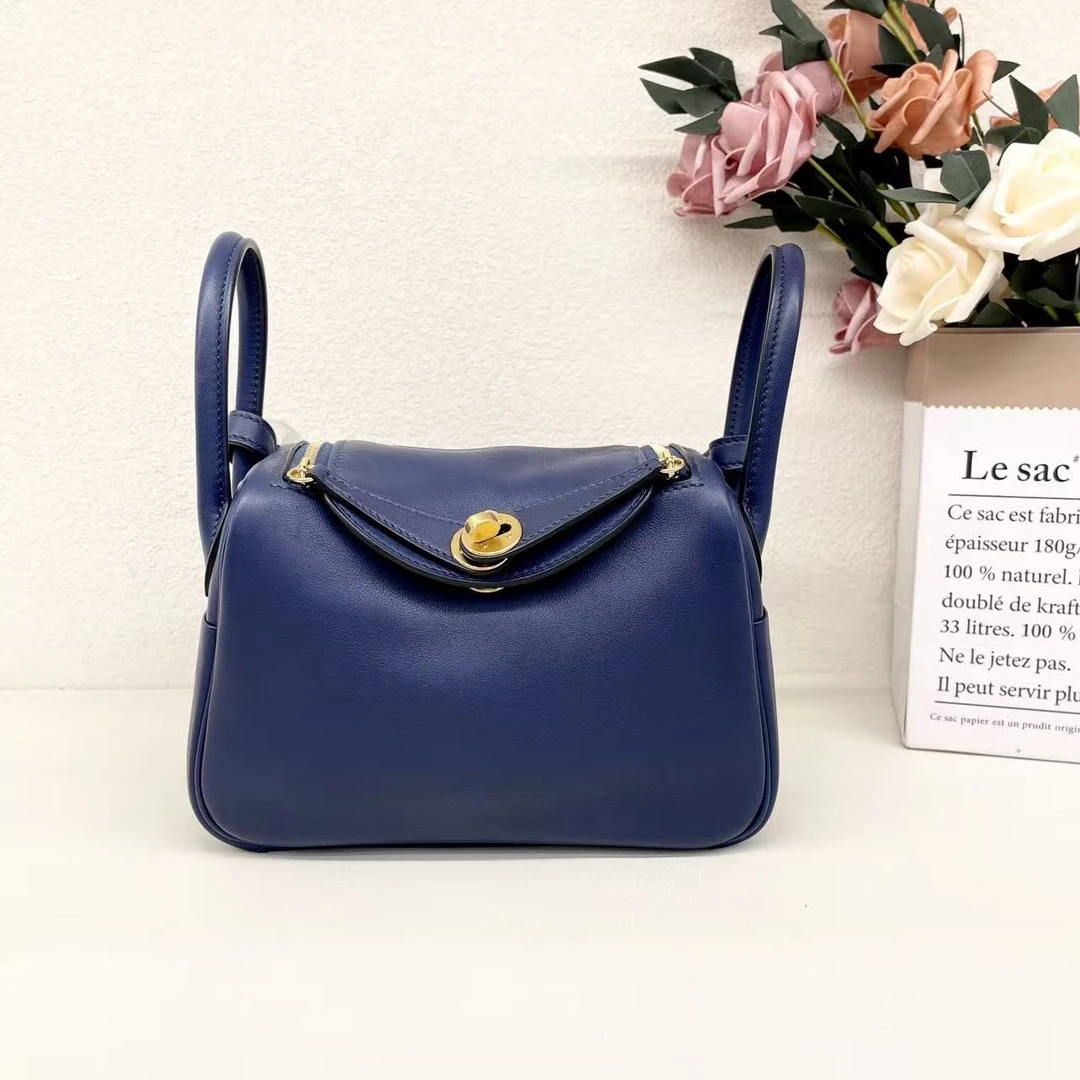 未使用 Hermes/爱马仕 mini lindy20 Z s皮宝石蓝手提包zbb0920b0