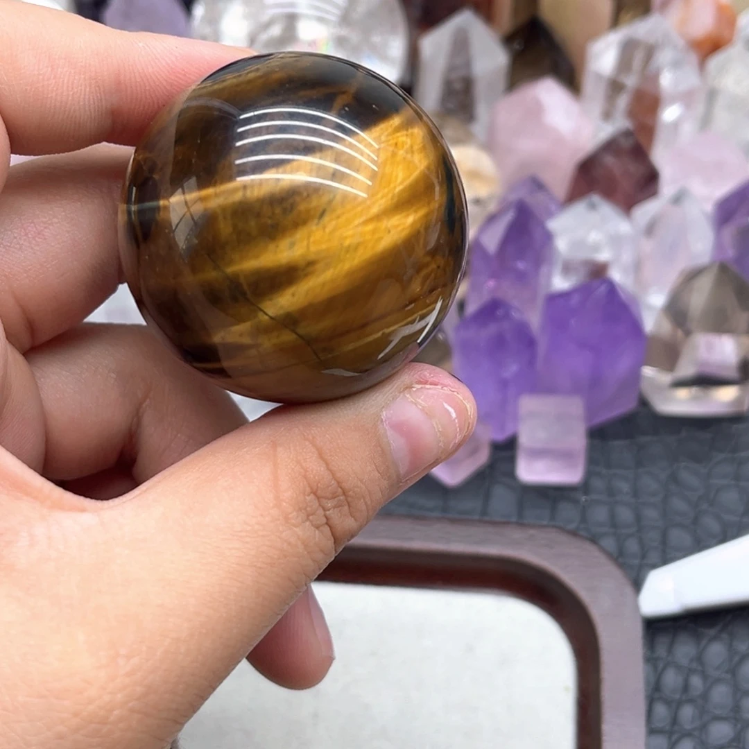 珠宝半成品未镶嵌水晶1 黄虎眼球45mm