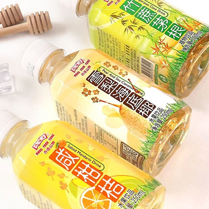 鸿福堂 香港品牌竹蔗茅根雪梨海底椰果咸柑橘味饮料小瓶装250ml