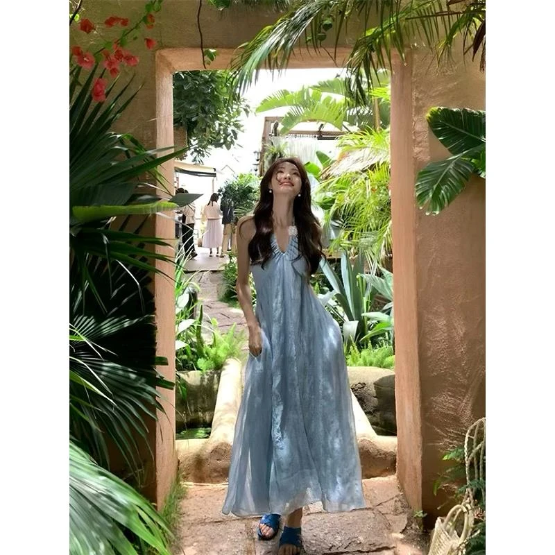 法国泰国三亚海边度假多巴胺沙滩裙云南巴厘岛旅游吊带吊带裙