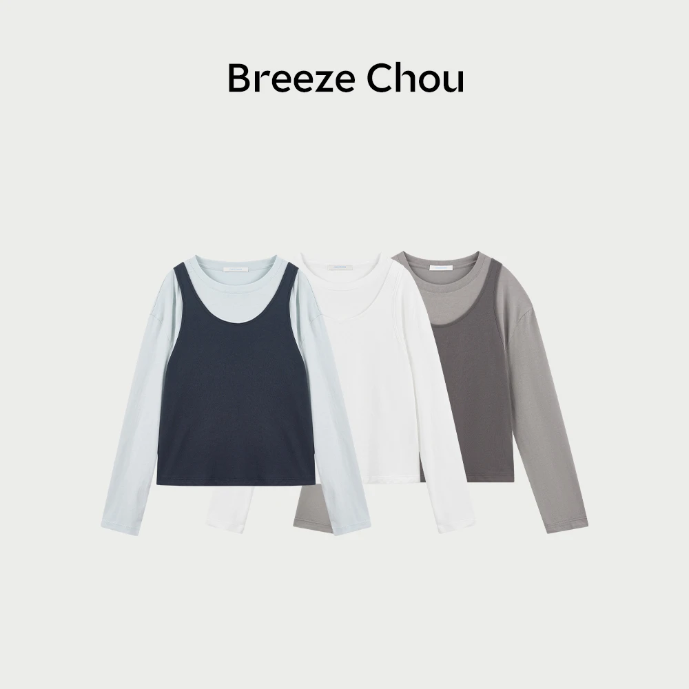 Breeze Chou2025春款真两件拼色长袖打底衫 SME057