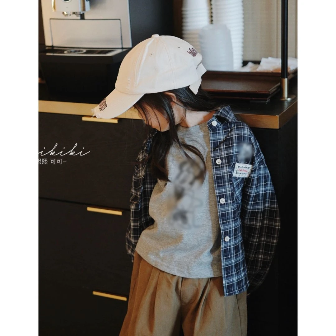 【熙熙可可】2025儿童童装秋冬蓝色格子百搭休闲外套衬衫 WT2511