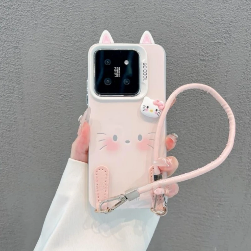 kt猫耳朵彩银壳适用苹果15手机壳1316pro/华为/oppo/小米vivo女款