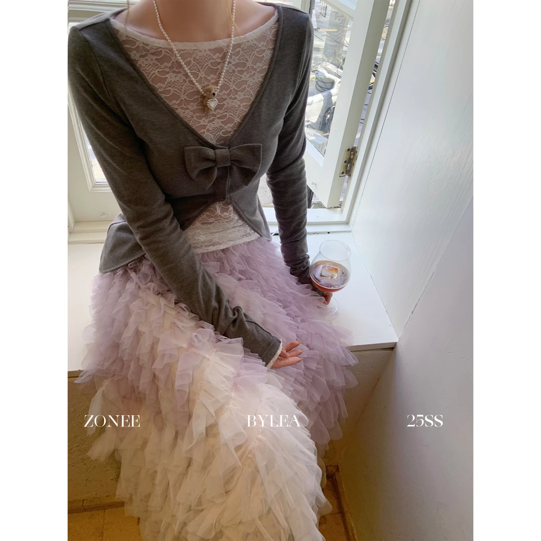 ZONEE 早春好品味 正反两穿！法式原创灰色蝴蝶结设计早春长袖开衫