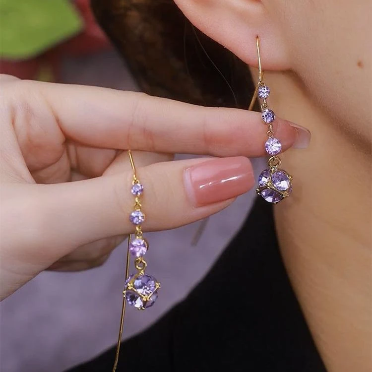 新款925银紫色流苏耳线气质简约百搭长款耳环小众设计显瘦耳坠女
